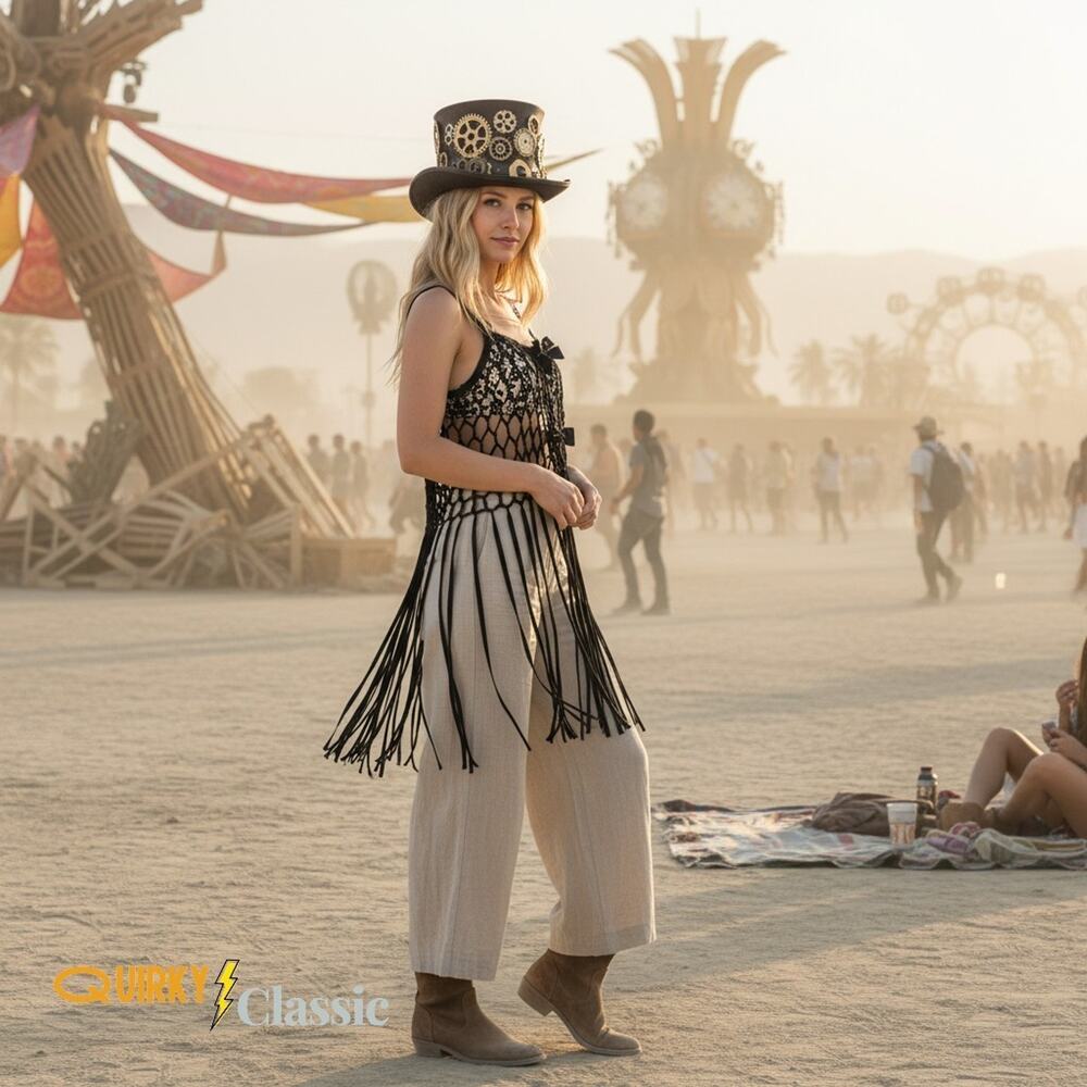 Black Open Weave Fringe Vest Snap Front Bows Boho Festival Cover Up M/L